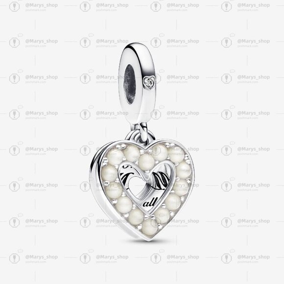 Pandora Pearlescent White Heart Double Dangle Charm - Picture 1 of 2